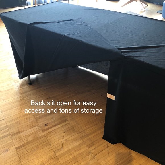 SET/3 Black Fitted 6-8-Ft Tablecloths - Picture 4 of 8